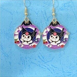 Hello Kitty Kuromi Purple Black Alloy Oil Drop Earrings